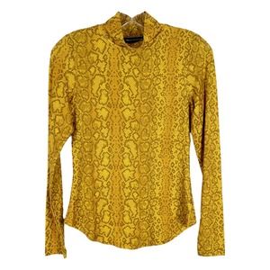 French Connection Small Top Yellow‎ Snakeskin Print Mock Neck Stretch 1184